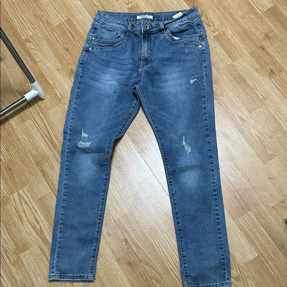 Women's Distressed Blue Skinny Jeans